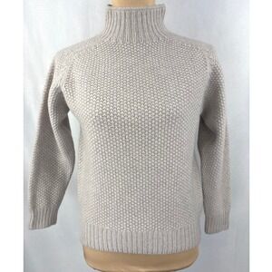 Seven Stones Scotland Lambswool Cropped Knit Turtleneck Sweater Large Beige‎